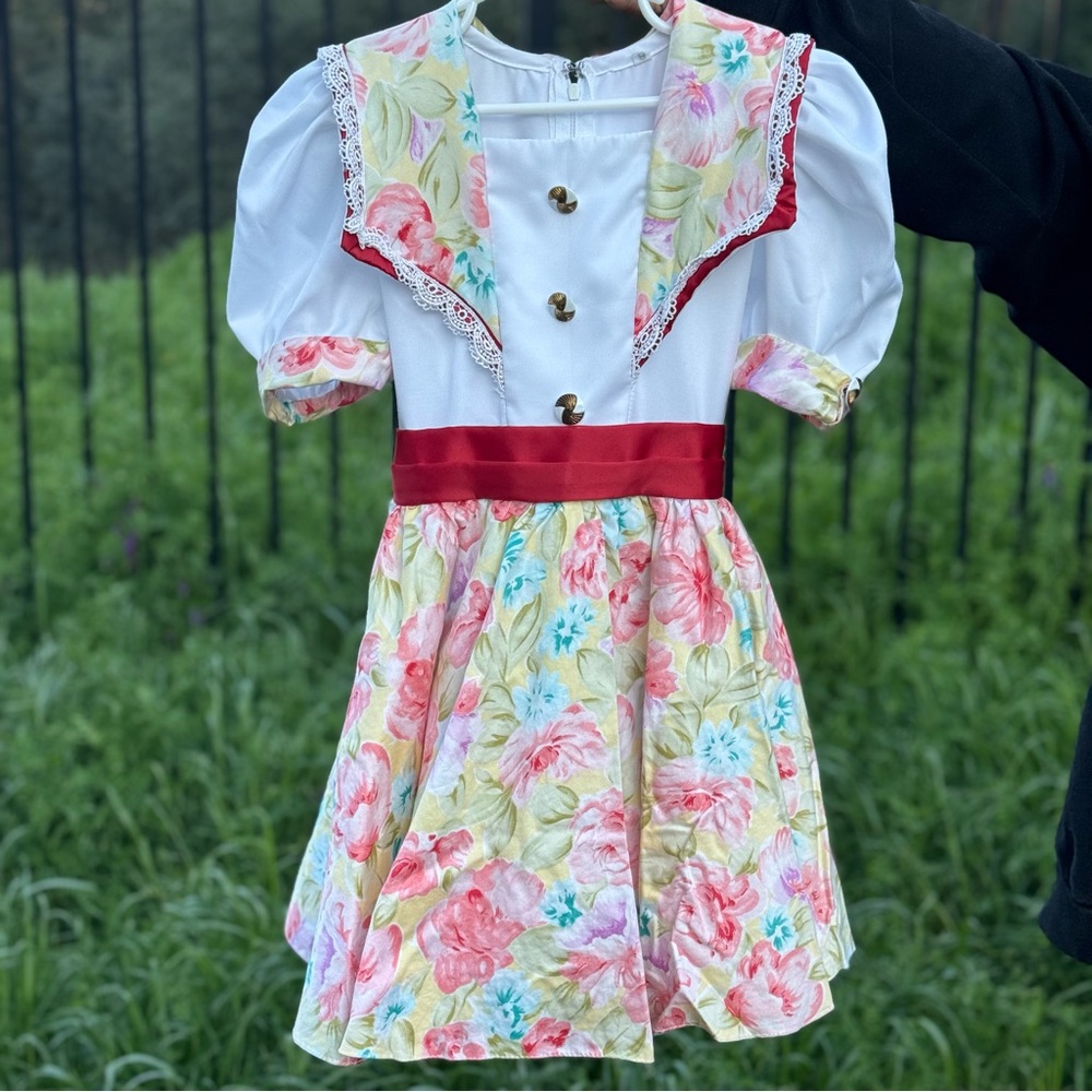 Girl’s Vintage 80’s Floral Puff Sleeve Dress Size 6X